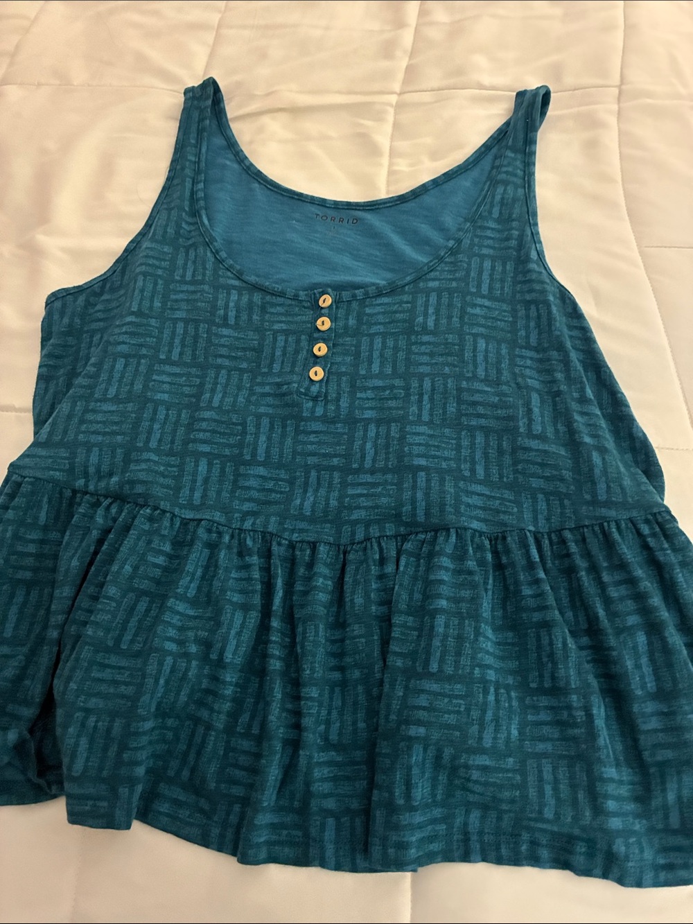 torrid Teal Patterned Peplum Tank with Button Detail